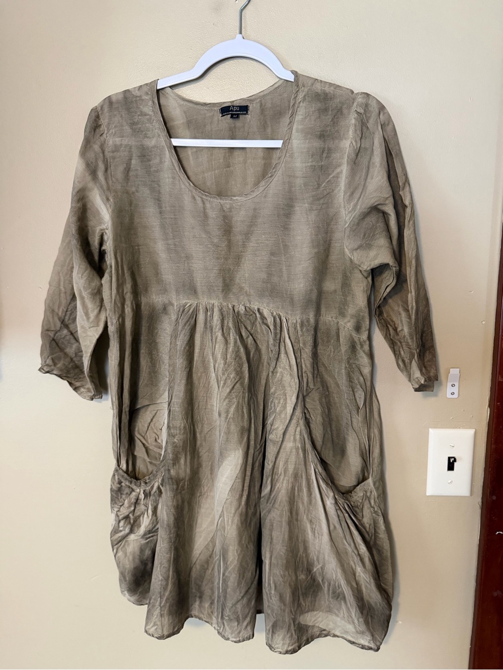 Apu Silk And Cotton Relaxed Lagenlook Tunic Top in Taupe - Picture 2 of 7